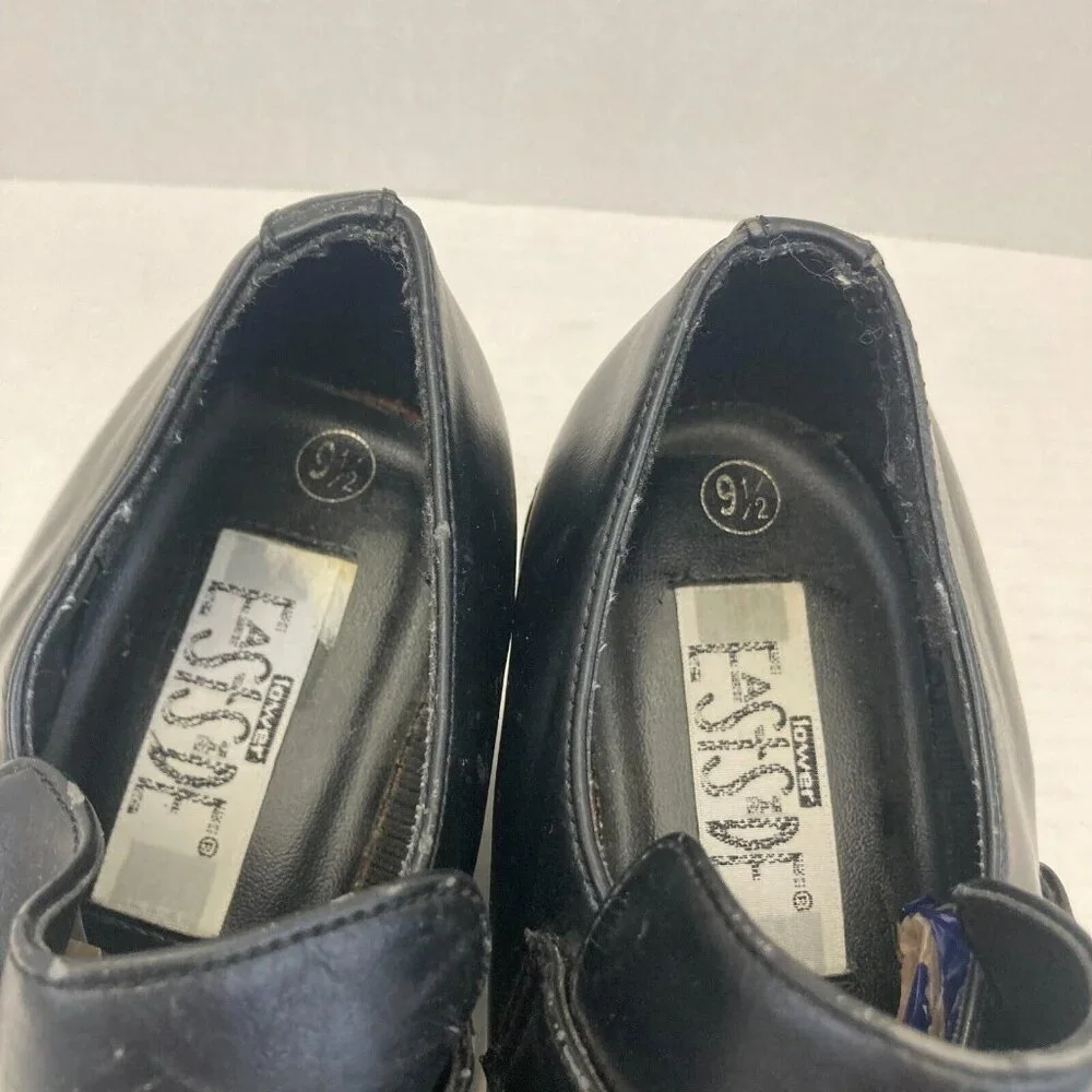 Vintage Chunky Heels Buckle Shoes Loafers Womens 9.5 Goth Punk Grunge Black‎ - Picture 4 of 16